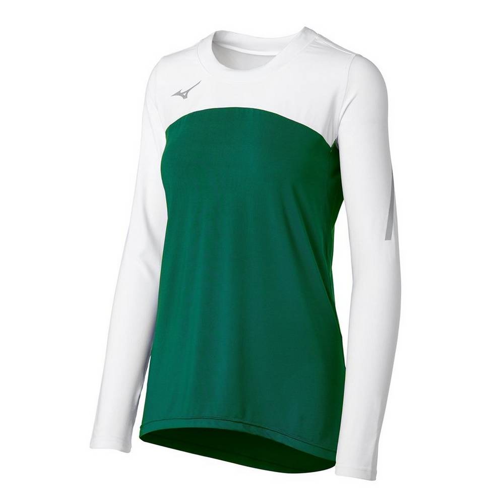 Camisas Mizuno Voleibol Techno VII Long Sleeve - Mulher - Verdes/Branco - YLFRP3467